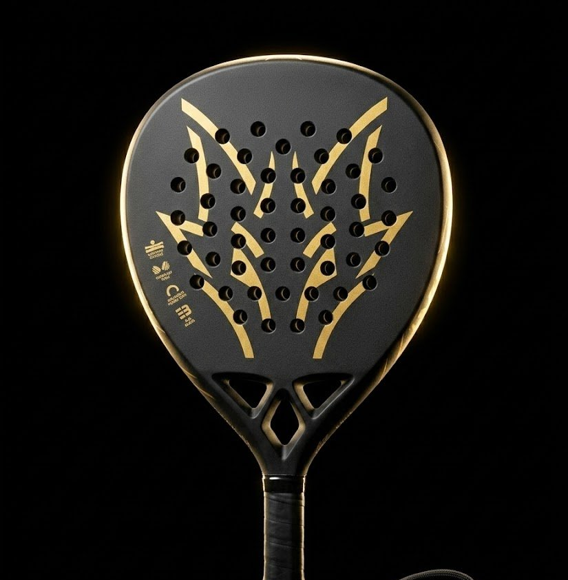 Los Dragos Hydra padel racket on reflective surface